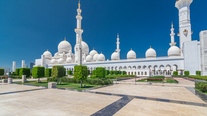 Sheikh Zayed Grand Mosque timelapse hyperlapse in Abu Dhabi, the capital city of United Arab...