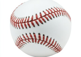 A white baseball with red stitching, isolated on a white background.