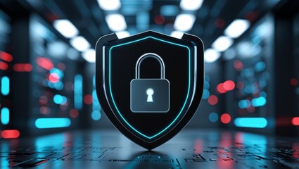 Secure Digital Protection Shield with Padlock Symbol on Futuristic Technology Background