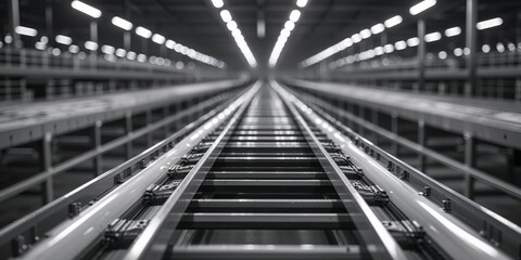 Obraz premium Automated Conveyor Belt System in a Large Distribution Warehouse.