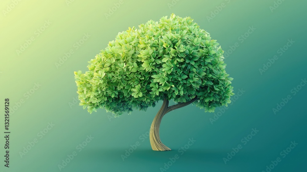 Poster A tree icon with vibrant green foliage and a curved trunk, set on a gradient backdrop 