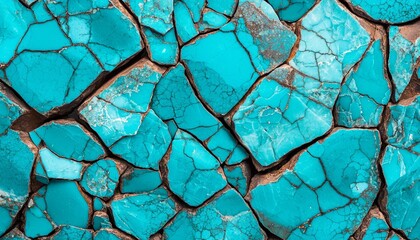 A close-up of rough, cracked turquoise stone with intricate natural veins, revealing the beauty of raw minerals and the organic artistry found in nature.