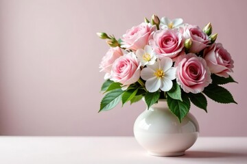 Fototapeta premium Pink and white flowers in a vases as Christmas centerpiece, christmas, centerpieces, pink blossoms