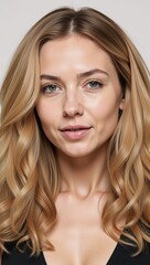 Naklejka premium Portrait features female with long blonde curls