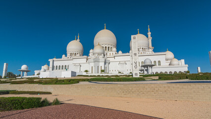 Sheikh Zayed Grand Mosque timelapse hyperlapse in Abu Dhabi, the capital city of United Arab...