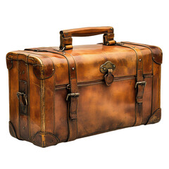 Leather Luggage Isolated on Transparent Background, PNG