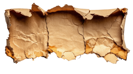 Burned Cardboard: A close-up shot reveals a section of heavily burned and damaged cardboard, showcasing the aftermath of fire and destruction.