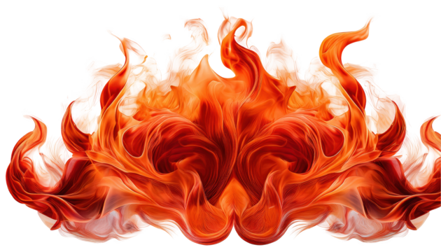 Abstract red flame isolated on transparent background, PNG cutout image for artistic designs and creative graphics