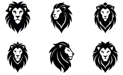 Six Silhouettes of Majestic Lion Heads