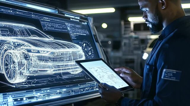 Cutting-edge car diagnostics being performed in a state-of-the-art garage setting.