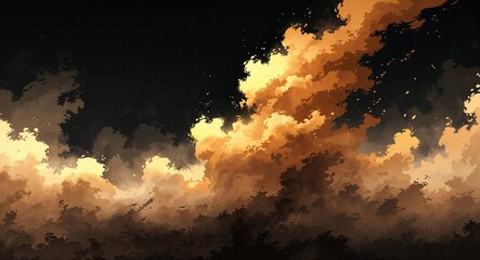 Abstract brown gold fog mist anime on plain dark black background illustration