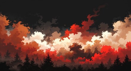 Abstract brown red fog mist anime on plain dark black background illustration