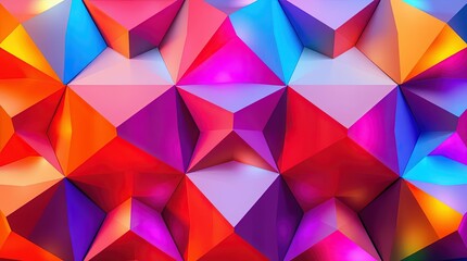 Obraz premium Colorful geometric triangular pattern with vibrant orange, pink and blue polygons for tech presentations, website backgrounds, app designs, and modern digital marketing