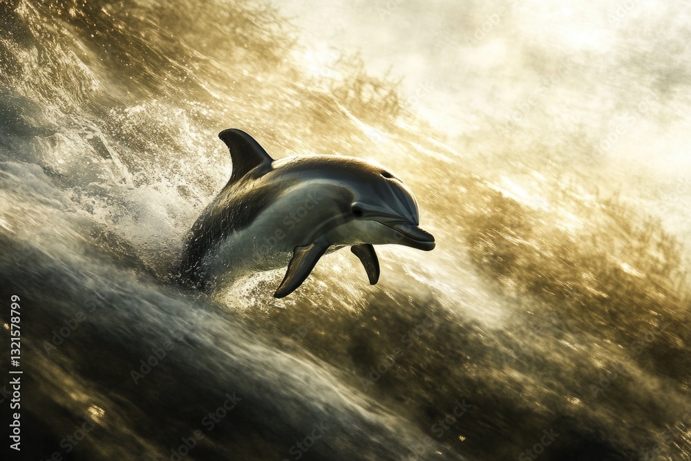 Poster a dolphin leaps from the ocean surface in a powerful jump