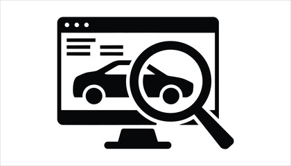 Online Car Search Icon. Vehicle Buying and Auto Research Symbol.