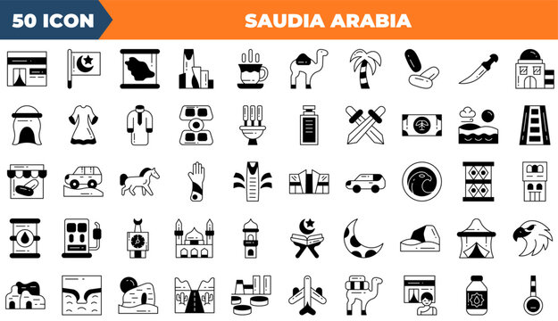 Saudia Arabia icon set. Containing arabia, national, arab,and more. Duotone vector icons collection.