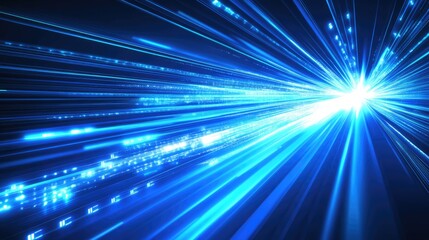 Naklejka premium Abstract representation of dynamic blue light rays radiating from a central point, creating a sense of speed and motion