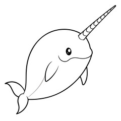 Obraz premium a cute illustration of a narwhal, a marine mammal with a long, spiraled tusk