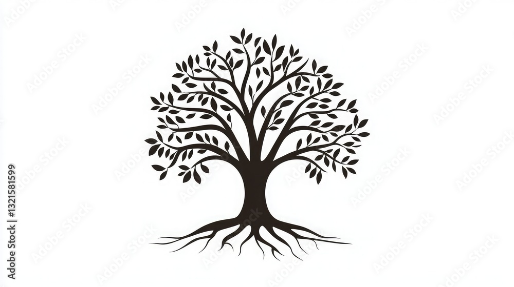 Poster A stylized tree icon with roots and branches forming a balanced shape. 