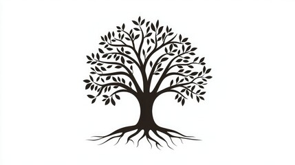 A stylized tree icon with roots and branches forming a balanced shape. 