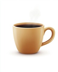 Isolated on white. Tan Ceramic Mug of Hot Coffee with Steam on White Background