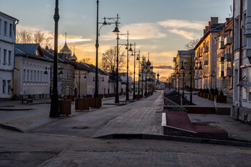 View of small street in small ancient russian town of Uglich.	