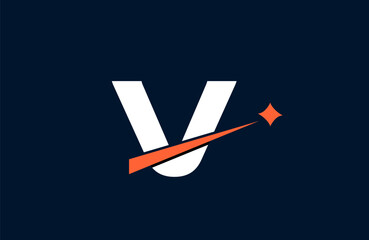 V letter alphabet logo icon design with orange star and line cut for company and business