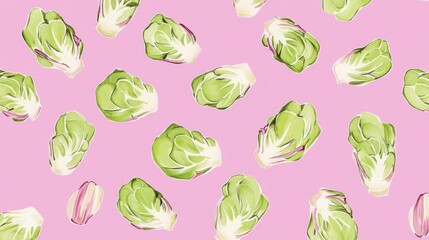 Naklejka premium A Delightful Pattern of Hand-Painted Brussel Sprouts on a Pastel Background