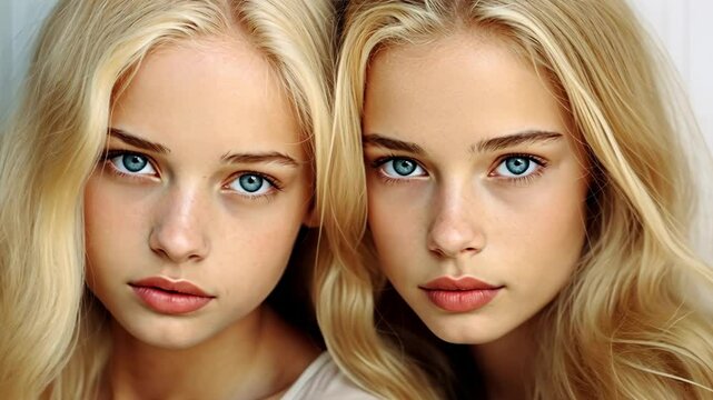 Blonde twin girls smiling