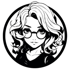 Kawaii Anime Girl – Curly Glasses & Gentle Elegance