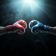 Two boxing gloves facing each other one red the other blue Generative ai