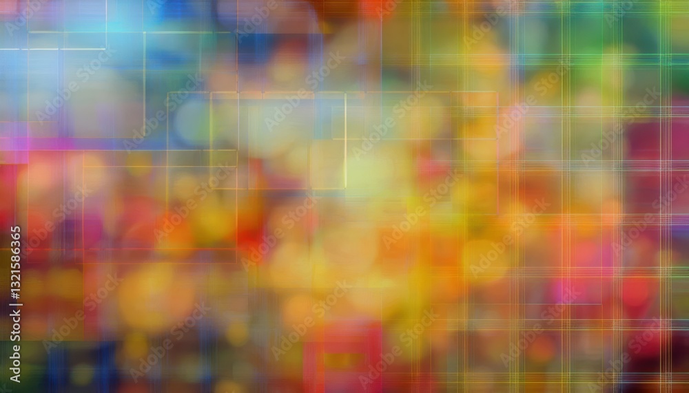 Fototapete vibrant abstract digital background with colorful bokeh and subtle geometric grid pattern for modern design and creative projects

