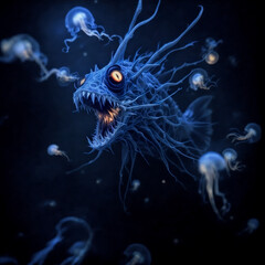 Fototapeta premium Artistic Depiction of Microscopic Organisms in Blue Hues