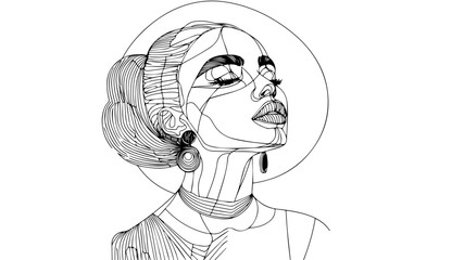 african woman portrait one line illustration