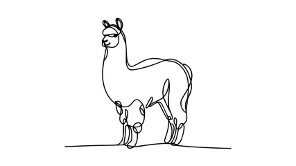 one line drawing illustration of a realistic llama using one continuous line 