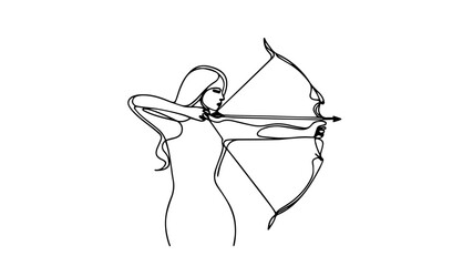 Naklejka premium minimalist continuous one line drawing illustration of a realistic female archer 
