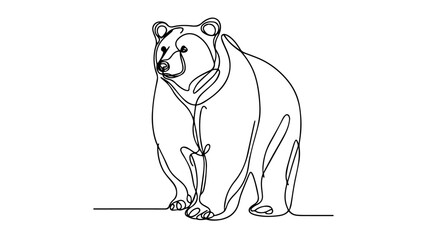 minimalist continuous one line drawing illustration of a realistic bear standing on its feet