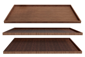 Three stacked wooden trays