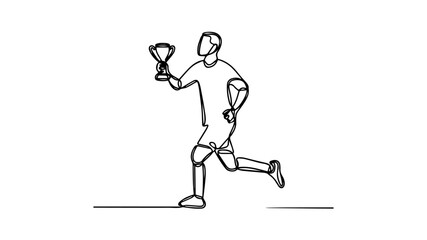 Obraz premium minimalist continuous one line drawing illustration of a soccer player holding a cup 