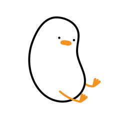 Funny Hand Draw goose character. Sad goose sits. Funny goose mascot. Domestic white goose, duck. Cartoon illustration isolated on transparent Background