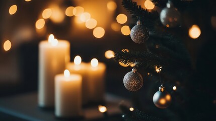 Cozy Christmas Eve: Candles and Ornaments Glow