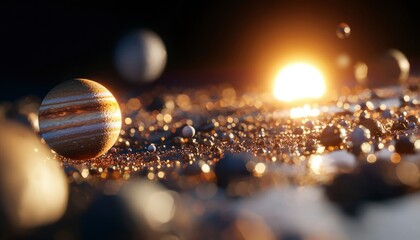 Planets in space, sunrise