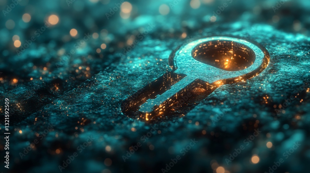 Aufkleber A digital representation of a key symbolizing quantum encryption and security.