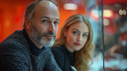 Obraz premium Business Consultant Engaged in Thoughtful Discussion at a Modern Workspace