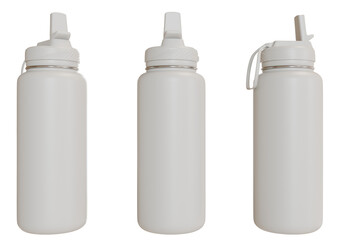 Three plain white reusable water bottles