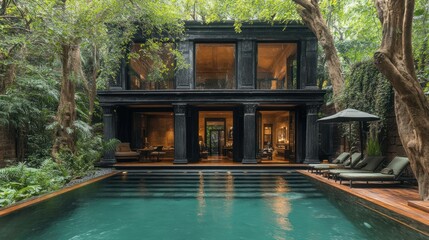Black house, jungle pool, tropical oasis, Mexico