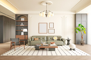 3d render modern living and dining room