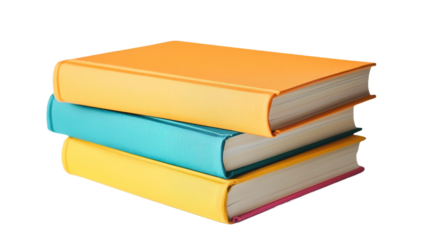 Exploring colorful book covers a neat stack of three books in a cozy home office environment