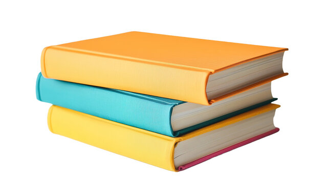 Exploring colorful book covers a neat stack of three books in a cozy home office environment