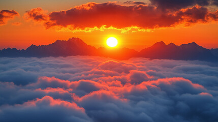 Golden Sunrise Over a Majestic Mountain Range with a Sea of Clouds